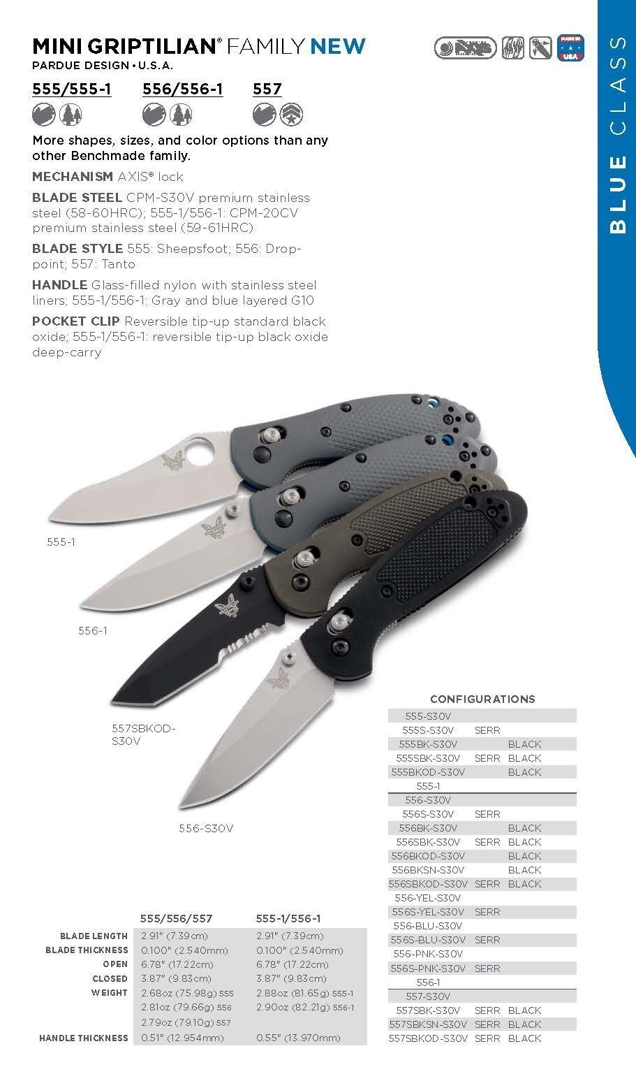 Benchmade 555BK-1 Mini Griptilian Gray G10 Black Plain CPM-20CV Blade
