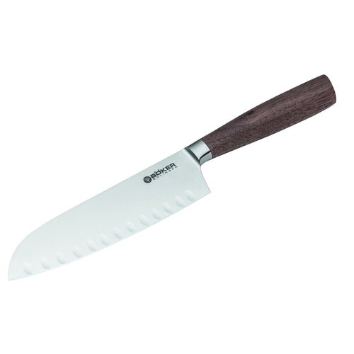 BOKER CORE 16.5CM SANTOKU w/ Granton Edge Walnut Handle Fixed Blade Knife 130735