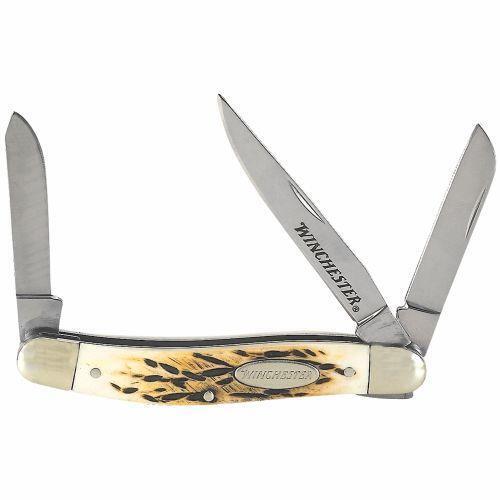 Winchester Genuine Bone Stockman 3 Blade Folding Knife