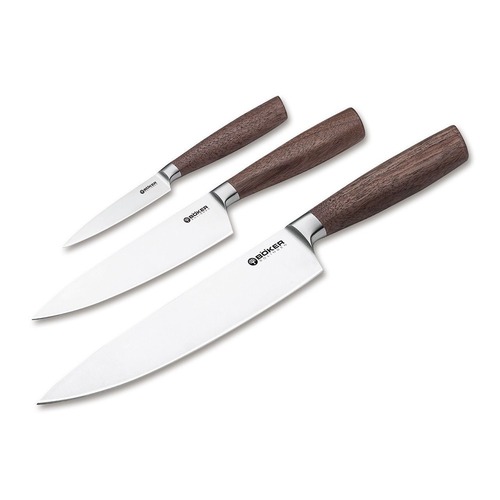 Boker Core 3 Piece Knife Set With Tea Towel, Walnut