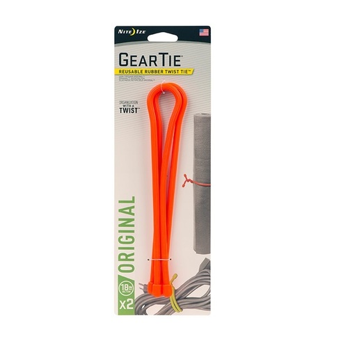 Nite Ize Gear Tie Reusable Rubber Twist Tie 18"- 2 pk Bright Orange GT18-2PK-31