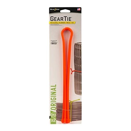 Nite Ize GEAR TIE REUSABLE RUBBER TWIST TIE 24" 2 Pack Bright Orange