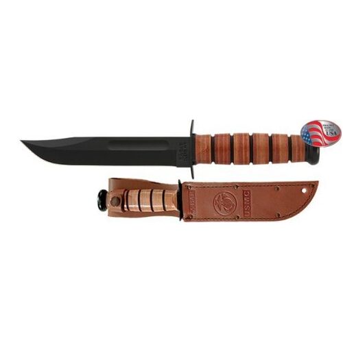 KA-BAR USMC Fighting 7″ Plain Blade, Leather Handles, Leather Sheath 1217