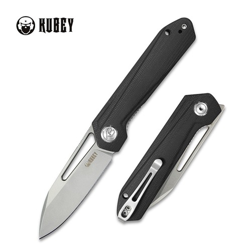 KUBEY KU321A ROYAL Flipper Folding Knife, Bead Blasted D2, Black G10 KU321A