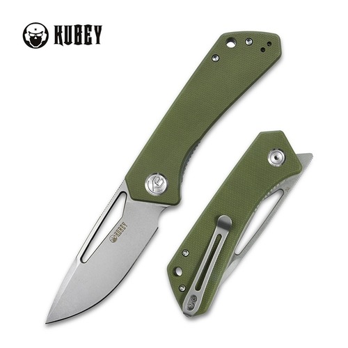 KUBEY KU331D THALIA Flipper Folding Knife, Bead Blasted D2, Green G10 KU331D