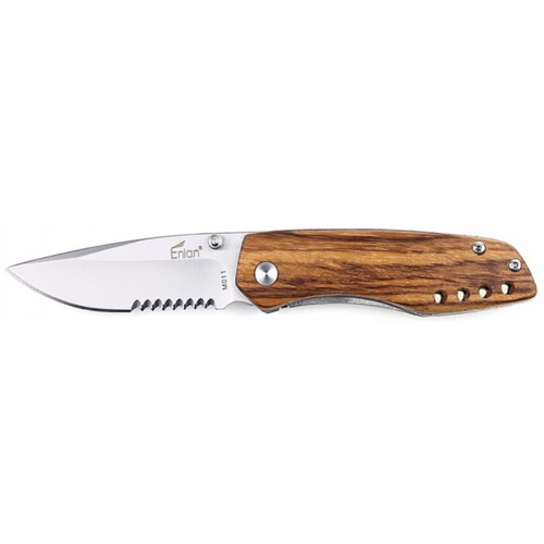 Enlan Zebra Wood Folding Knife Half Serrated Steel Blade M011B