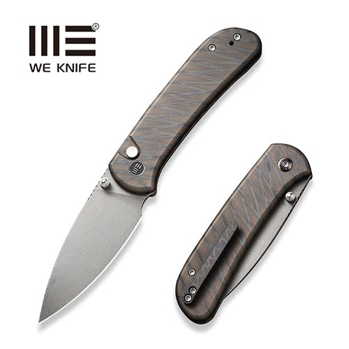 WE KNIFE WE22030F-4 QUBIT Button Lock Folding Knife, Flamed Ti