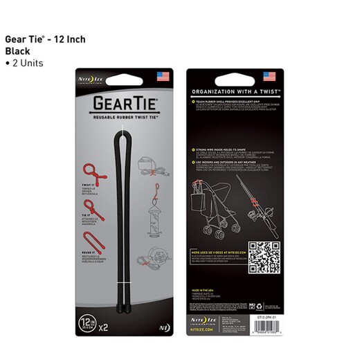 Nite Ize Gear Tie 12"- 2 Pack Black