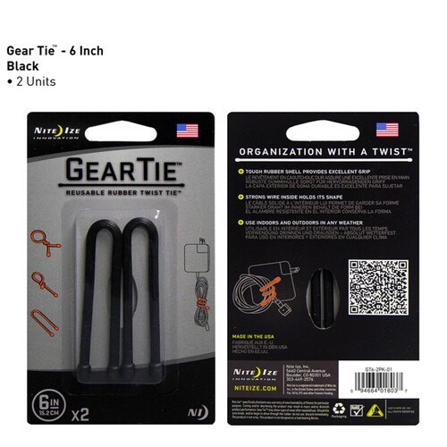 Nite Ize Gear Tie 6" 2 Pack Black